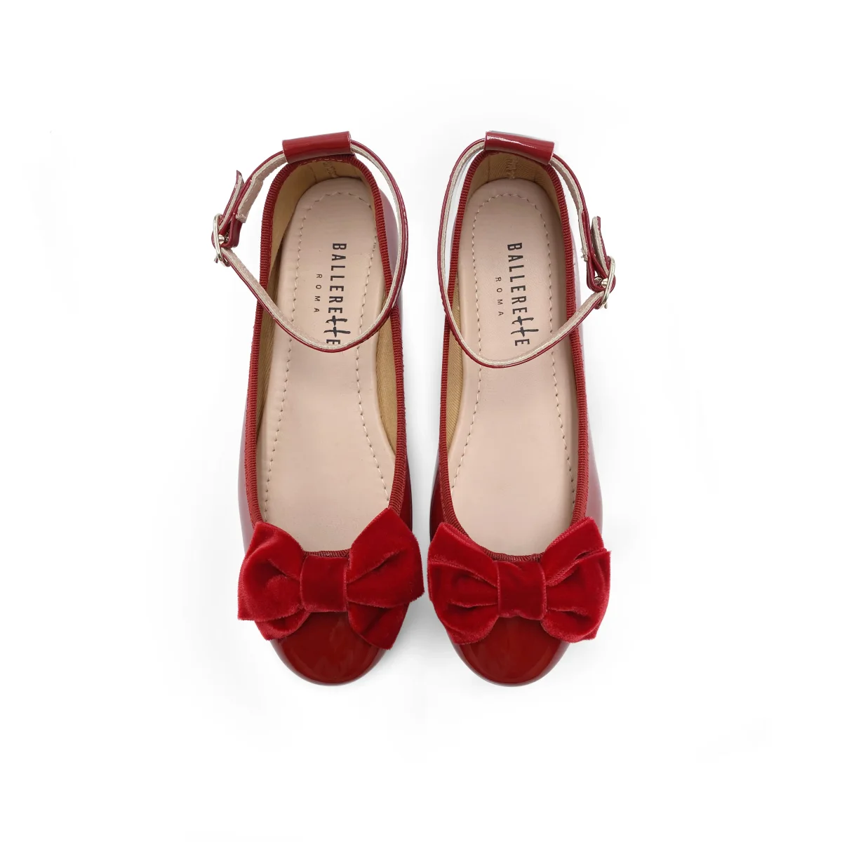 Ballerine da bambina in vernice rossa e fiocco in velluto