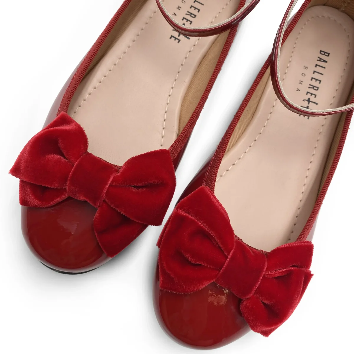 Ballerine da bambina in vernice rossa e fiocco in velluto – Bild 4