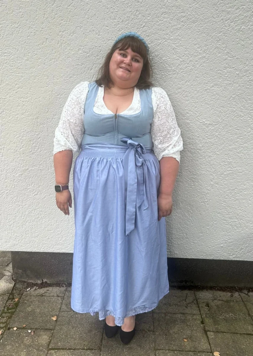 Dirndl Alpenfee, Alena, Leinen, Maxidirndl, hellblau, große Größen – Bild 5