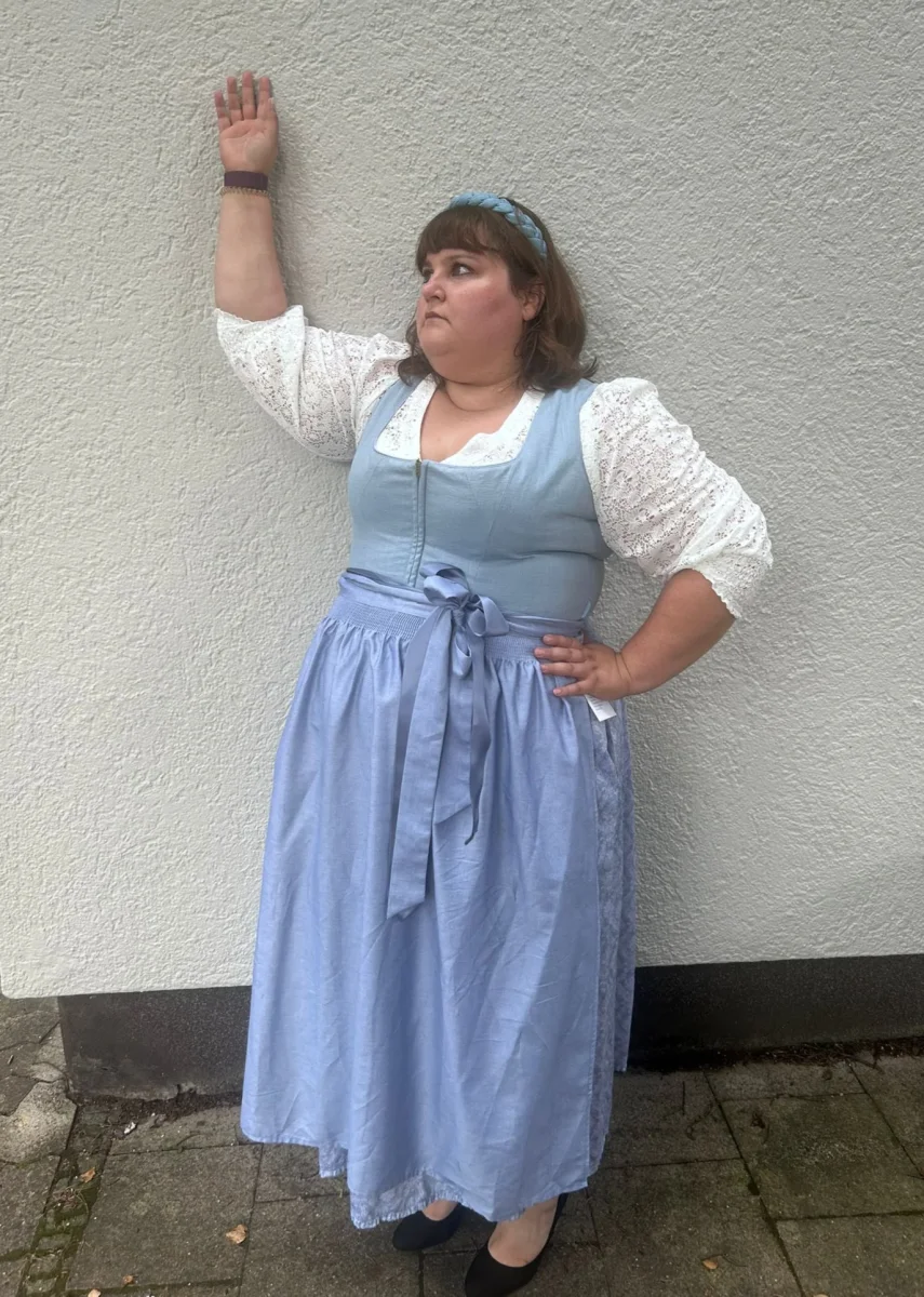 Dirndl Alpenfee, Alena, Leinen, Maxidirndl, hellblau, große Größen – Bild 2