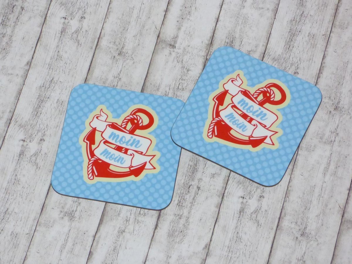 Maritime Tischdeko Untersetzer Anker mit ‘Moin Moin’ im Retro Design | 9 x 9 cm | Holz | quadratisch – Bild 6