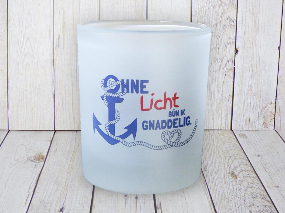 Teelichtglas mit Anker-Motiv und Spruch auf Plattdeutsch – Bild 5
