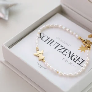 Zartes Süßwasser-Perlenarmband mit Schutzengel - Geschenk mit Karte