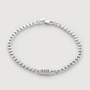 Herren Cuban Armband mit gravierbarer Perle – Edelstahl