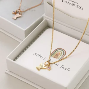 Schutzengel-Kette mit Herz Geburtsstein - Geschenk zur Taufe mit Karte