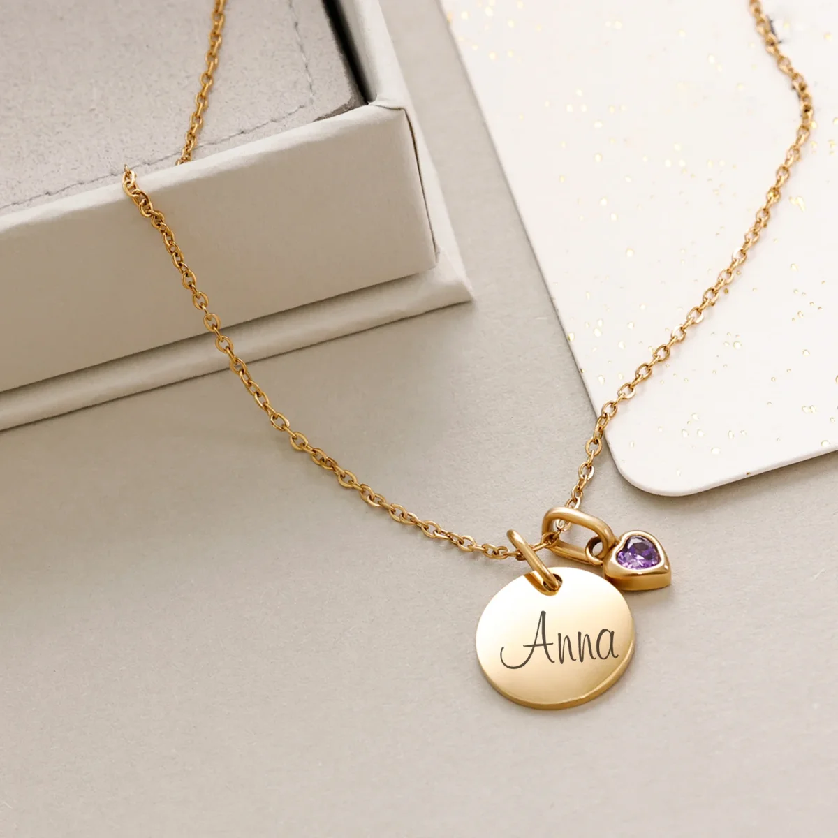 Personalisierte Namenskette mit Zirkonia Geburtsstein - Christliches Geschenk mit Karte – Bild 4