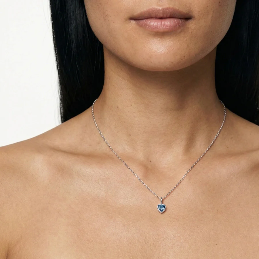 Geburtsstein-Kette mit herzförmigen Anhängern aus Zirkonia - 925 Sterling Silber – Bild 3