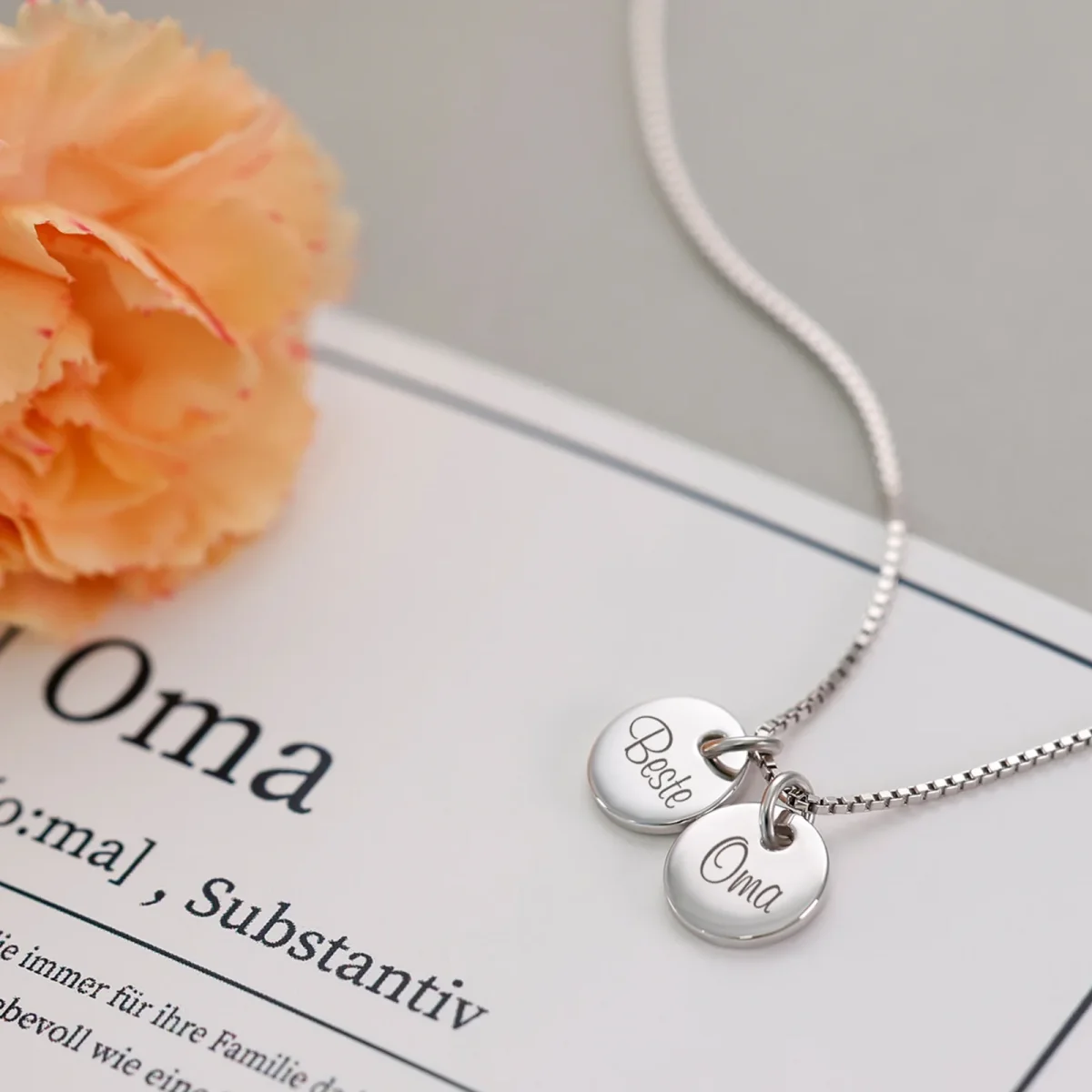 Mini-Plättchen Box Kette - 925er Sterling Silber - Geschenk für Oma mit Karte – Bild 3