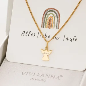 Schutzengel-Kette mit Wunschgravur - Geschenk zur Taufe mit Karte