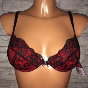 Schalen BH, Nina von C., rot, schwarz, Spitze, Push up, 85 B