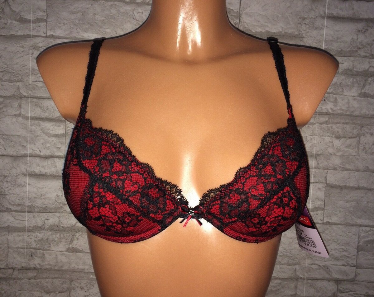 Schalen BH, Nina von C., rot, schwarz, Spitze, Push up, 85 B