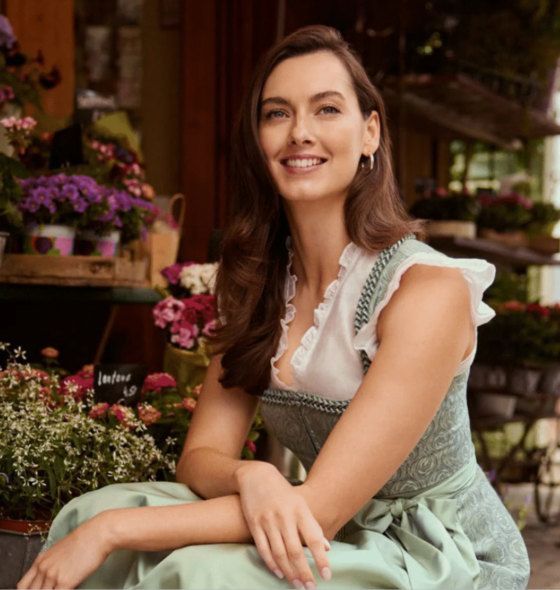 Dirndlbluse, Spieth & Wensky, creme, Fran Chiffon Flügelärmel – Bild 3
