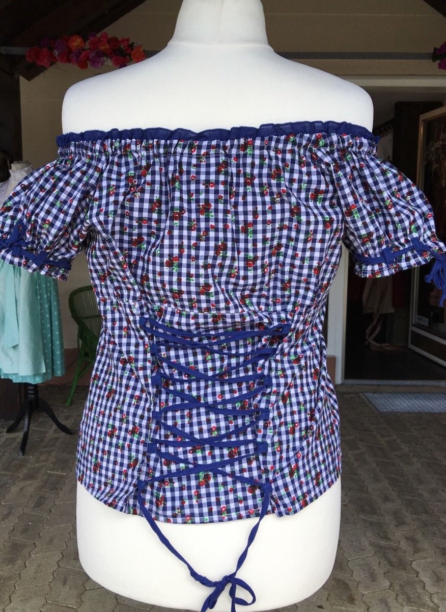 Trachten Bluse, Trachtenbluse, Fuchs, blau kariert – Bild 6